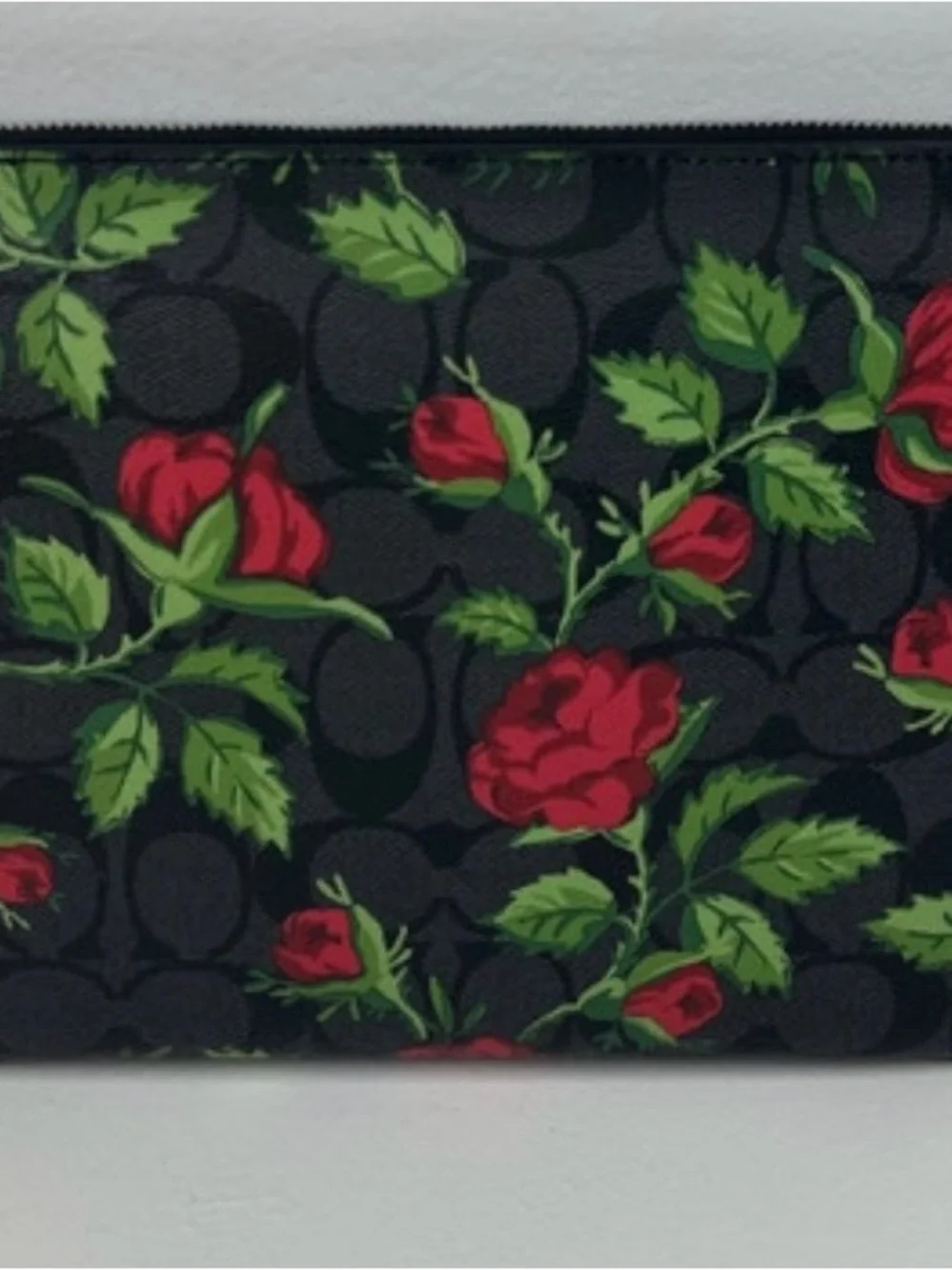 Coach Floral Signature Zip Pouch - Black, Red, Green
